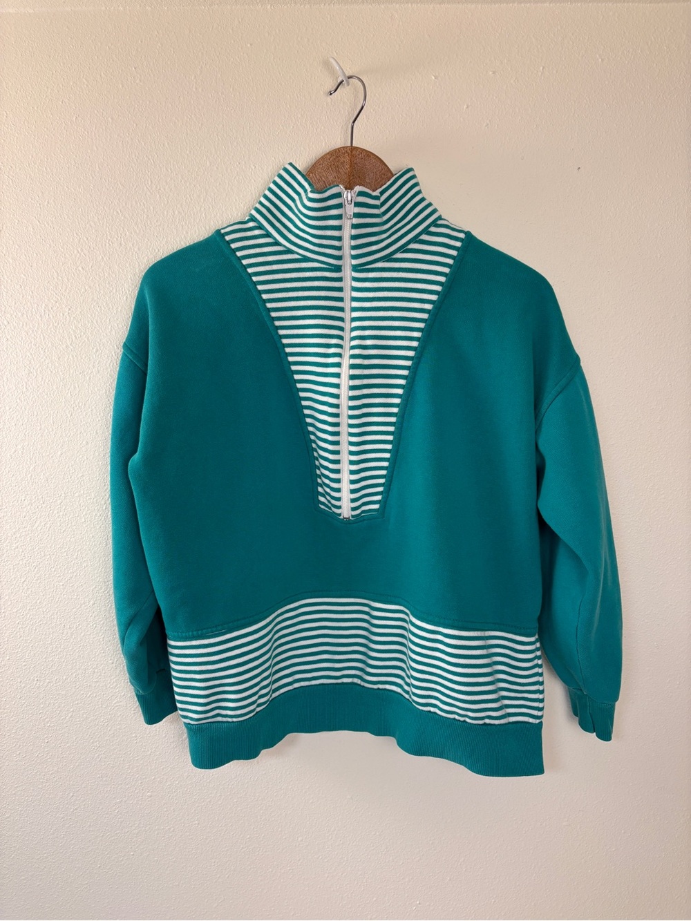 Women’s vintage 90s 1/4 zip teal green pullover boxy preppy nautical sporty